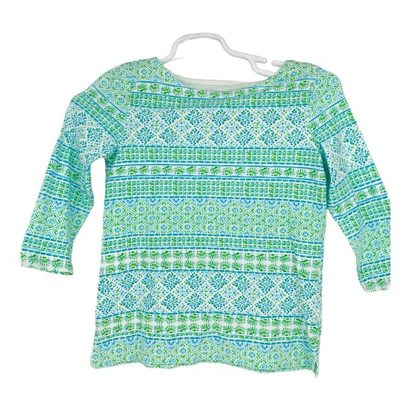 Talbots Blue Geometric Sea Shells Beach Top Womens Size PP Stretch‎ Boat Neck - Picture 8 of 9